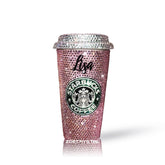 Bedazzled BLING STARBUCKS Coffee Cup / Mug / Tumbler Trisha Paytas Sparky Shinny w Swarovski Crystal Rhinestone - Pink rose bejeweled Zoe