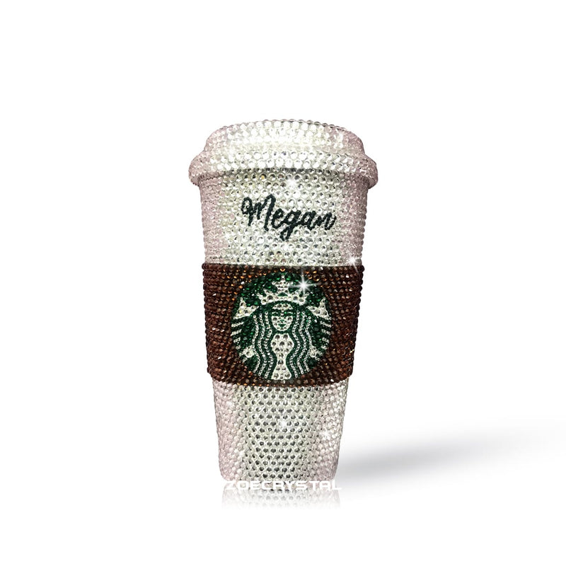 Stylish BLING Crystallized STARBUCKS Ceramic Cups with Brown Cozy