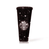 JET BLACK Bling STARBUCKS Coffee Cold Cup Tumbler Bedazzled Shinny Sparkly Glittery Swarovski Crystal Rhinestone Shane Dawson Trisha Paytas