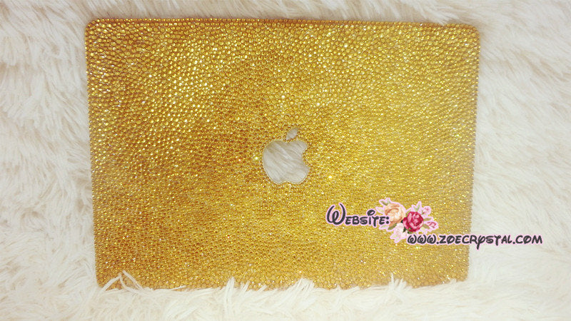 MACBOOK Air Pro Case Gold Crystal Rhinestone Diamond Sparkly Shinny Random Topaz Bejeweled