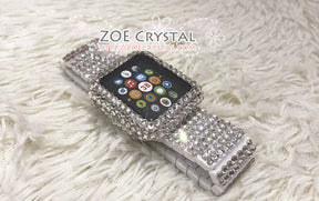 Apple Watch Bling BEDAZZLED Clear white Swarovski Crystal Case Protector Cover Luxury with a White Rhinestone iWatch Band Strap