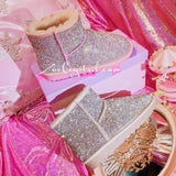 Super Bling and Sparkly Short SheepSkin Wool BOOTS w shinning Czech crystals