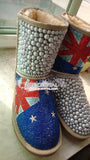 England Flag Style WINTER Bling and Sparkly Creamy White Pearls Wool BOOTS w shinning Czech or Swarovski crystals