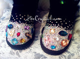 WINTER Black Fur Bling and Sparkly SheepSkin Wool BOOTS w shinning Czech or Swarovski crystal in LOLITA Style