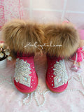 PROMOTION WINTER Bling and Sparkly Real Fur SheepSkin Wool BOOTS w shinning Czech or Swarovski Crystals