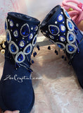 PROMOTION WINTER Navy Blue Sheepskin Fleech/Wool Boots with shinning and Princess CRYSTALS