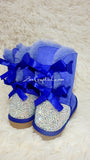 New**Texas ROCK STAR Style Navy blue Winter White Sheepskin Fleech/Wool Boots
