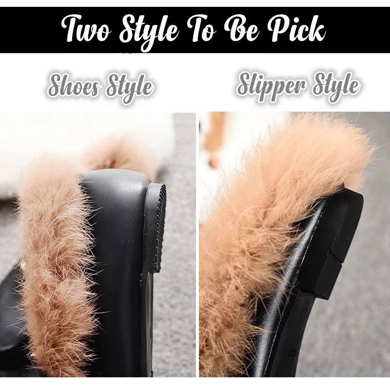 Bling and Sparkly Crystal Rose Print Leather with Fur Slipper