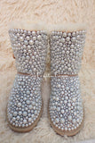 PROMOTION WINTER Bailey Button White Sheepskin Fleech/Wool Boots with shinning and stylish CRYSTALS and Pearls