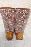 New Color**PROMOTION WINTER Bling and Sparkly Tall Brown and Gold Pearls SheepSkin Wool BOOTS w shinning Czech or Swarovski crystals