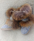 PROMOTION WINTER Bling and Sparkly Double Layers Fur SheepSkin Wool BOOTS w shinning Czech or Swarovski Crystals and Pearls