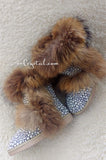 PROMOTION WINTER Bling and Sparkly Double Layers Fur SheepSkin Wool BOOTS w shinning Czech or Swarovski Crystals and Pearls