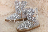 PROMOTION WINTER Bailey Button White Sheepskin Fleech/Wool Boots with shinning and stylish CRYSTALS and Pearls