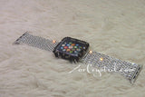Bling Apple Watch Black Mixed Grey Crystal Case/Protector/Cover with a Silver White Swarovski iWatch Band/Strap