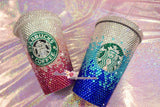 Bedazzled BLING STARBUCKS Coffee Cup / Mug / Tumbler Glitter Sparky Shinny w Swarovski Crystal Rhinestone Diamond Fading Pink bejeweled Zoe
