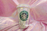 Bedazzled BLING STARBUCKS Coffee Cup / Mug / Tumbler Glitter Sparky Shinny w Swarovski Crystal Rhinestone Diamond Aurora white bejeweled Zoe