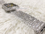 Apple Watch Bling BEDAZZLED Clear white Swarovski Crystal Case Protector Cover Luxury with a White Rhinestone iWatch Band Strap