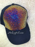 CUSTOMIZED BLING CAP / Hat Bedazzled with Rainbow Volcano Crystal Rhinestone Glitter Shinny Sparkly - Swarovski is avaialble