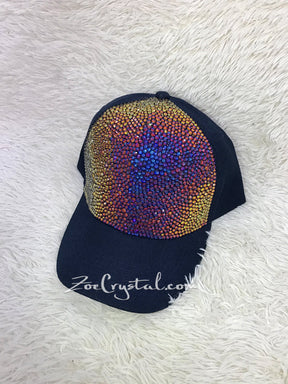 CUSTOMIZED BLING CAP / Hat Bedazzled with Rainbow Volcano Crystal Rhinestone Glitter Shinny Sparkly - Swarovski is avaialble