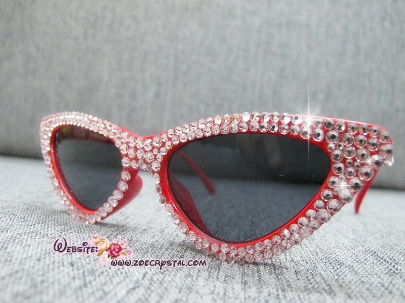 HOLLYWOOD Fashionable Cat Eye Sunglasses / Shades / Sunnies w Pink Bling Sparkly Bedazzled Rhinestones Festival Rockabilly Retro Pin Up