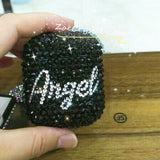 Bling and Bedazzled Airpod Charging Case / Cover /Holder in CLEAR WHITE Crystals personalised Pattern - Optional to Add Name or Words