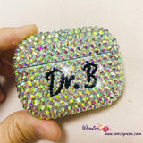 Bling and Bedazzled Airpod Charging Case / Cover / Holder in AB WHITE Crystal Rhinestones - Personalize it  by Adding Name or Words