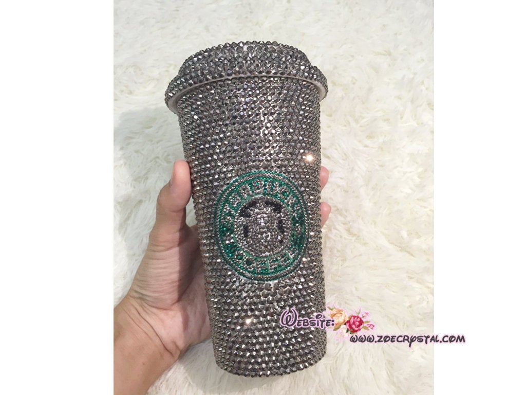 Bedazzled BLING Gray STARBUCKS Coffee Cup Mug made with Glittery Sparky Shinny Swarovski Crystal Rhinestone Trisha Paytas Shane Dawson Jlo