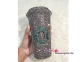 Bedazzled BLING Gray STARBUCKS Coffee Cup Mug made with Glittery Sparky Shinny Swarovski Crystal Rhinestone Trisha Paytas Shane Dawson Jlo