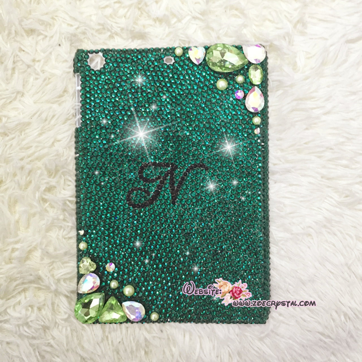 Bedazzled Bling iPAD CASE / Cover with Green Swarovski or Czech crystal (iPad air, iPad pro, iPad mini are available)Strass Sparkly Stylish