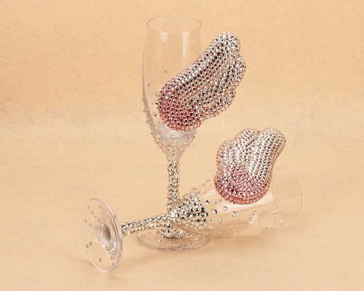 WEDDING BLING BEDAZZLED Bride and Groom Champagne Toasting Flutes / Champagne Flutes /  Toasting Glasses with Crystals & Rhinestones