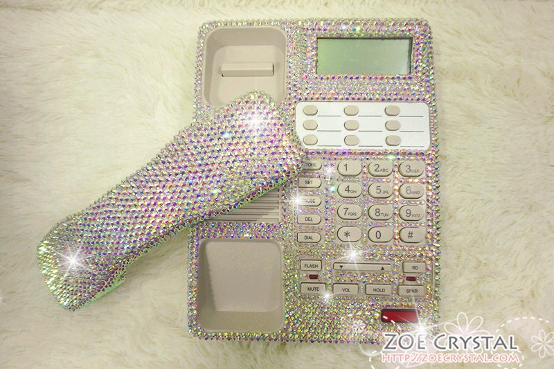 Bling and Sparkly AB White OFFICE / DESK  Phone to ensure a good conversation for every call Bedazzled with Aurora White Crystal Rhinestone