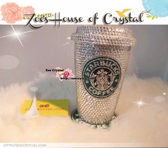 Bedazzled BLING STARBUCKS Coffee Cup / Mug / Tumbler Glitter Sparky Shinny w Swarovski Crystal Rhinestone Diamond - horizontal bejeweled Zoe