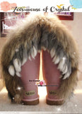 PROMOTION WINTER Bling and Sparkly Pink Tall Fur SheepSkin Wool BOOTS w shinning Czech or Swarovski Crystals and Pearls