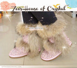 PROMOTION WINTER Bling and Sparkly Double Layers Fur SheepSkin Wool BOOTS w shinning Czech or Swarovski Crystals and Pearls