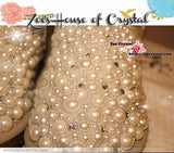 PROMOTION WINTER Bling and Sparkly Creamy White Pearls SheepSkin Wool BOOTS w shinning Czech or Swarovski crystals