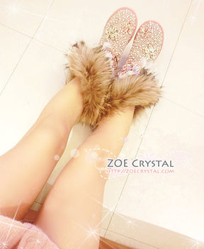 PROMOTION WINTER Bling and Sparkly Pink Tall Fur SheepSkin Wool BOOTS w shinning Czech or Swarovski Crystals and Pearls