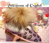 PROMOTION WINTER Bling and Sparkly Leopard Strass SheepSkin Wool BOOTS w shinning Czech or Swarovski crystal