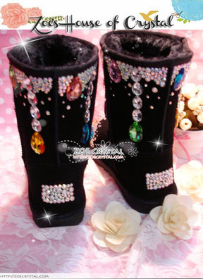 Promotion WINTER Bling and Sparkly SheepSkin Wool BOOTS w shinning Czech or Swarovski crystal in LOLITA Style