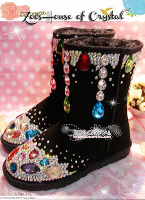 Promotion WINTER Bling and Sparkly SheepSkin Wool BOOTS w shinning Czech or Swarovski crystal in LOLITA Style