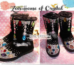 Promotion WINTER Bling and Sparkly SheepSkin Wool BOOTS w shinning Czech or Swarovski crystal in LOLITA Style