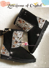 PROMOTION WINTER Bling and Sparkly SheepSkin Wool BOOTS w shinning Czech or Swarovski crystal and rhinestone