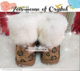 PROMOTION WINTER Bling and Sparkly Leopard Strass SheepSkin Cuff Wool BOOTS w shinning Czech or Swarovski crystal