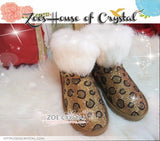 PROMOTION WINTER Bling and Sparkly Leopard Strass SheepSkin Cuff Wool BOOTS w shinning Czech or Swarovski crystal
