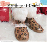 PROMOTION WINTER Bling and Sparkly Leopard Strass SheepSkin Cuff Wool BOOTS w shinning Czech or Swarovski crystal