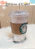 Stylish BLING Crystallized STARBUCKS Ceramic Cups with Brown Cozy
