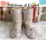 PROMOTION WINTER Beige Leather Sheepskin Fleech/Wool Boots with shinning and stylish CRYSTALS