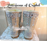 PROMOTION WINTER Beige Leather Sheepskin Fleech/Wool Boots with shinning and stylish CRYSTALS