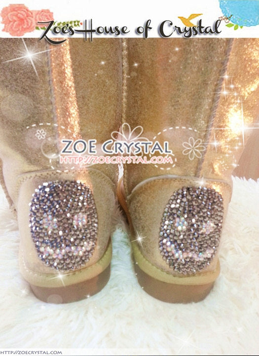 PROMOTION WINTER Golden Metallic Sheepskin Fleech/Wool Boots with Cross made with Swarovski / Czech elements