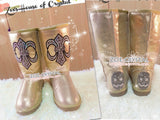 PROMOTION WINTER Golden Metallic Sheepskin Fleech/Wool Boots with Cross made with Swarovski / Czech elements