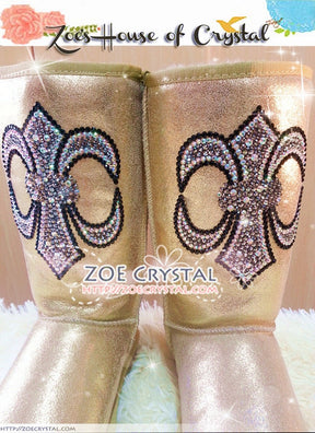 PROMOTION WINTER Golden Metallic Sheepskin Fleech/Wool Boots with Cross made with Swarovski / Czech elements